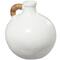 13" White Ceramic Jug Inspired Vase with Rattan Wrapped Handle